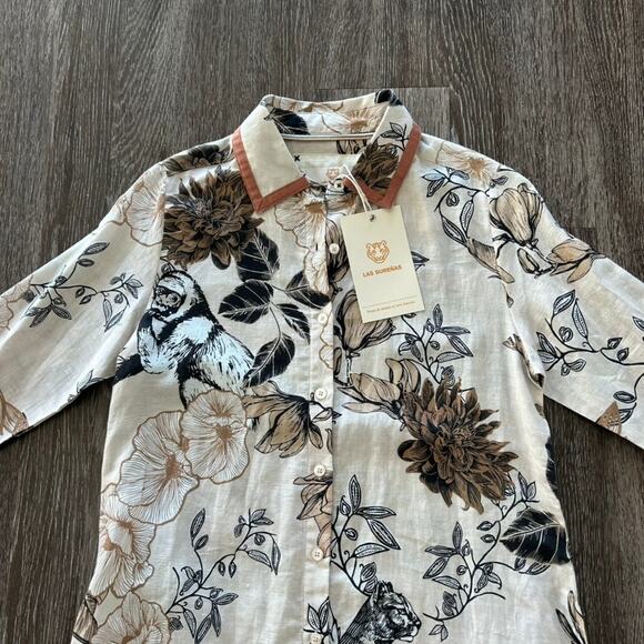 NWT Las Sureñas Clara Portrait Linen Shirt Dress Linen Cotton Animal Floral Sz S - Picture 8 of 16